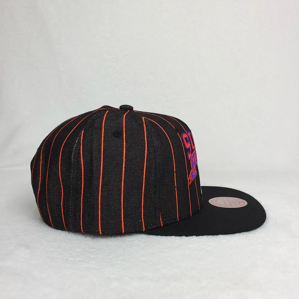 Phoenix Suns Mitchell & Ness NBA Snapback Hat Cap Black Denim Pinstripe NWT‎